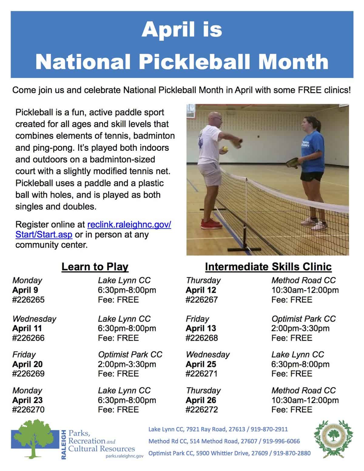 Pickleball Month Raleigh Triangle on the Cheap
