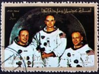 Ajman Circa 1973 A Stamp Printed In The Ajman Shows Crew Of Apollo 11 Neil Armstrong Buzz Aldrin And Michael Collins Moon Landing Apollo 11 Ci