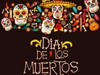 Dia De Los Muertos Greeting Card For Mexican Traditional Holiday Or Day Of Dead Celebration Vector Cartoon Skeleton Skulls In Sombrero With Mexico Or