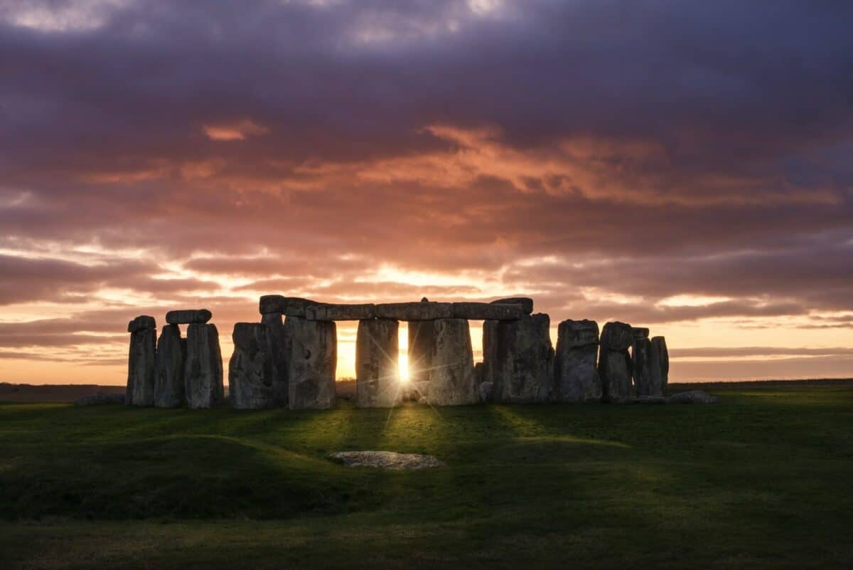 Colorful sunset over Stonehenge