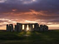 Colorful sunset over Stonehenge