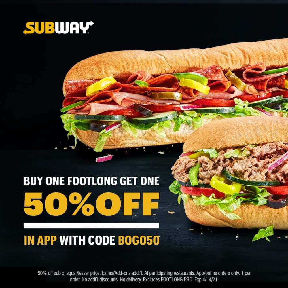 Buy One Get One 50% Free Subway