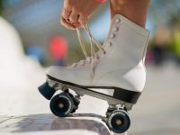 close-up of roller skates being laced