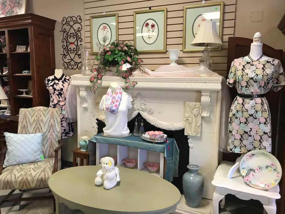 display of clothing, furniture and accessories at North Raleigh Ministries thrift store