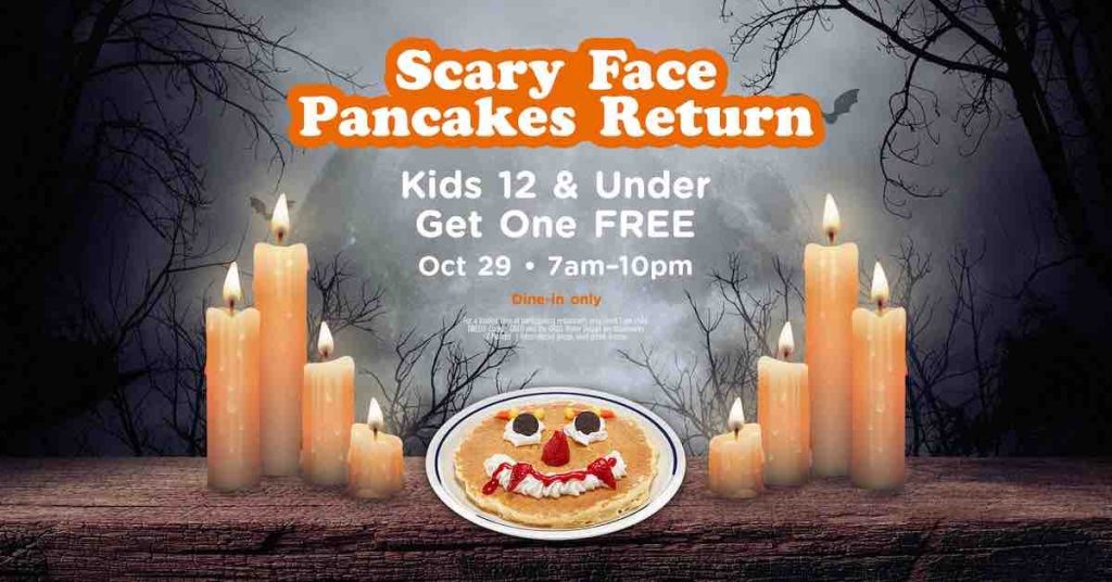IHOP Scary Face Pancake for kids Oct 29 Triangle on the Cheap