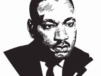 Black and white drawing of Dr. Martin Luther King, Jr.