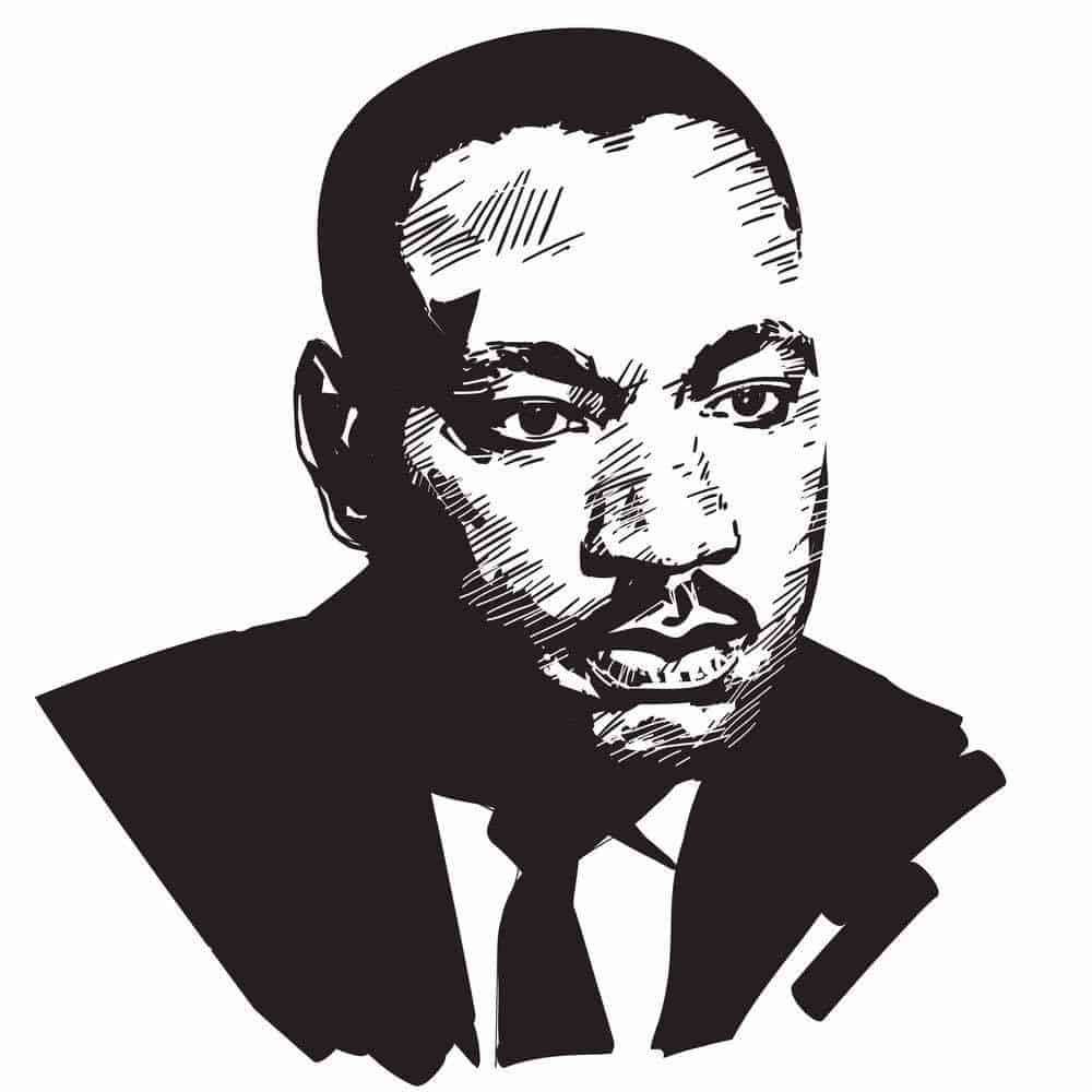 Black and white drawing of Dr. Martin Luther King, Jr.