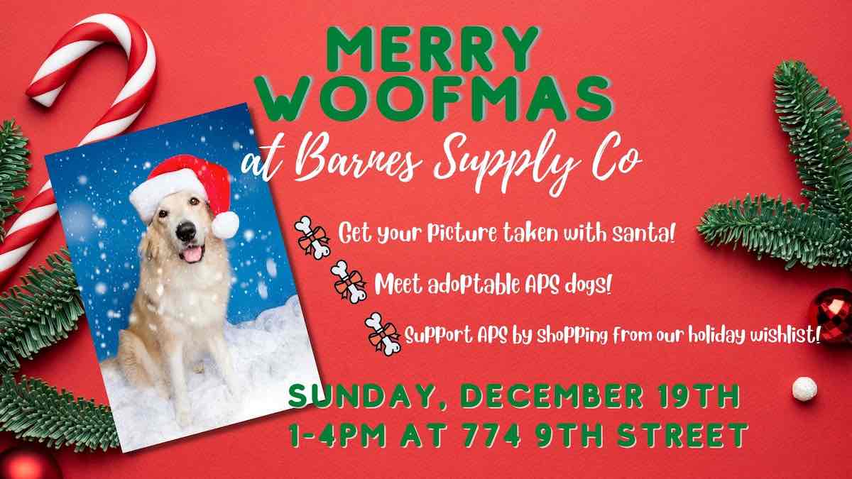 Merry Woofmas at Barnes Supply Co. - get a picture of your dog with Santa -  Triangle on the Cheap