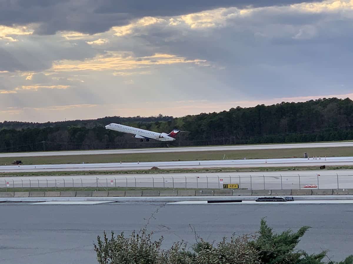 plane taking off at RDU, viewed from Observation Park