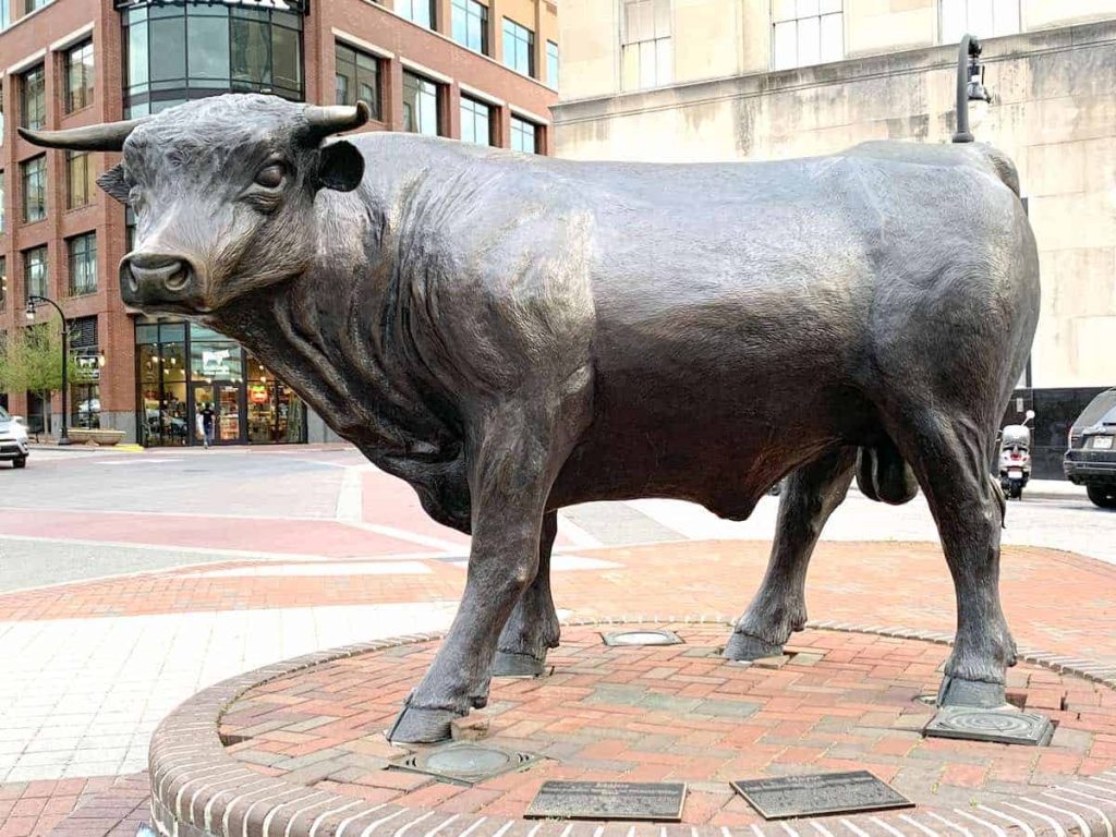Statue of Major the Bull in Downtown Durham, North Carolina