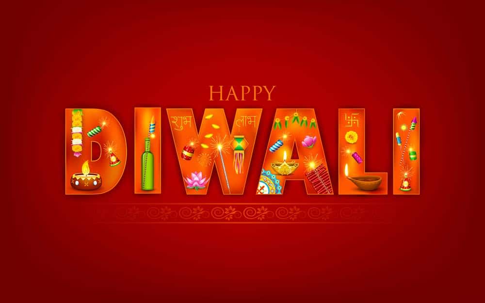 The word Diwali on a red background