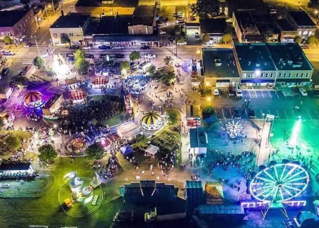 aerial view of midway at Clayton Harvest Festival