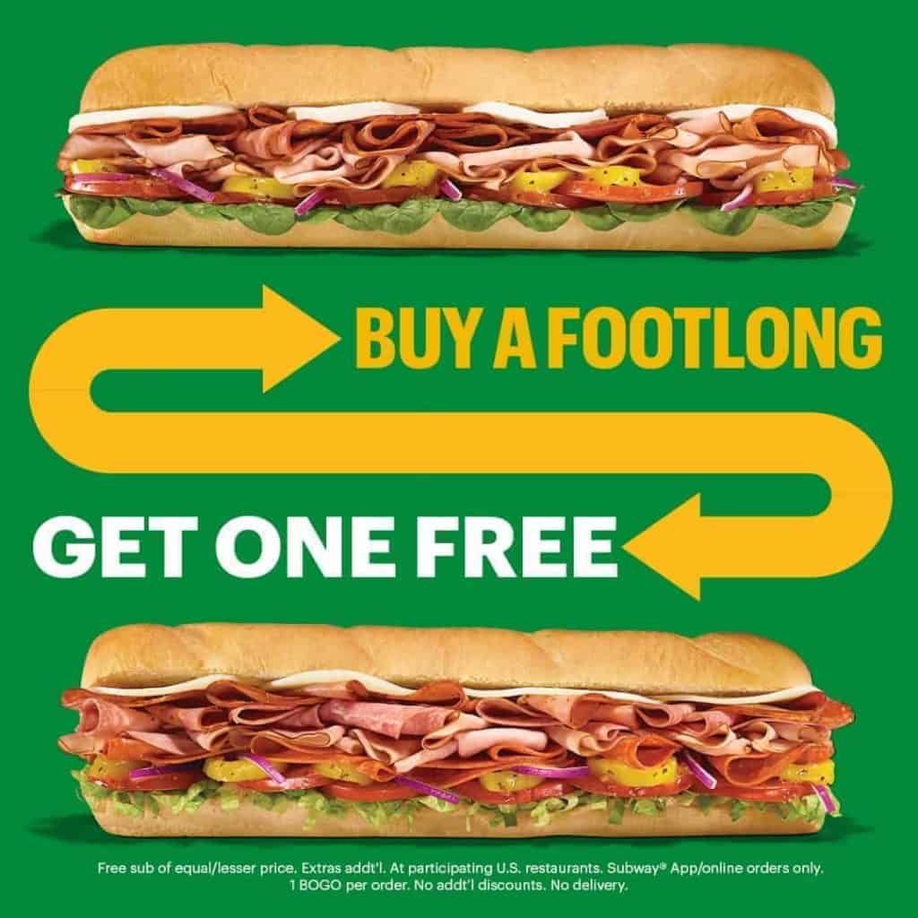 Subway buyonegetone free Footlong sub Triangle on the Cheap
