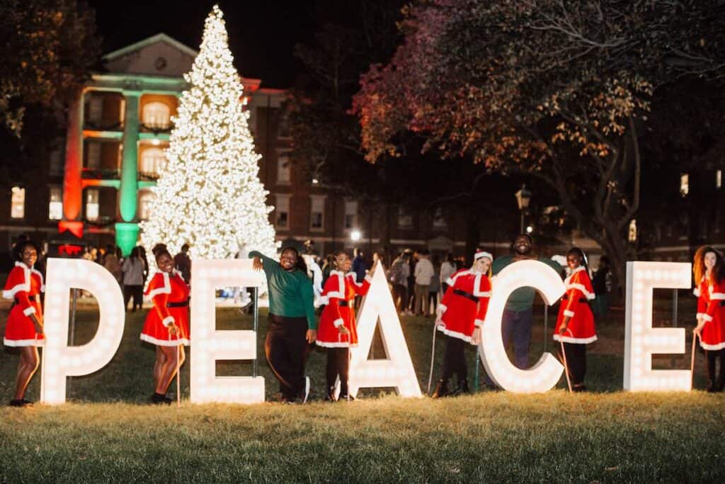 tree lighting at William Peace University in Raleigh
