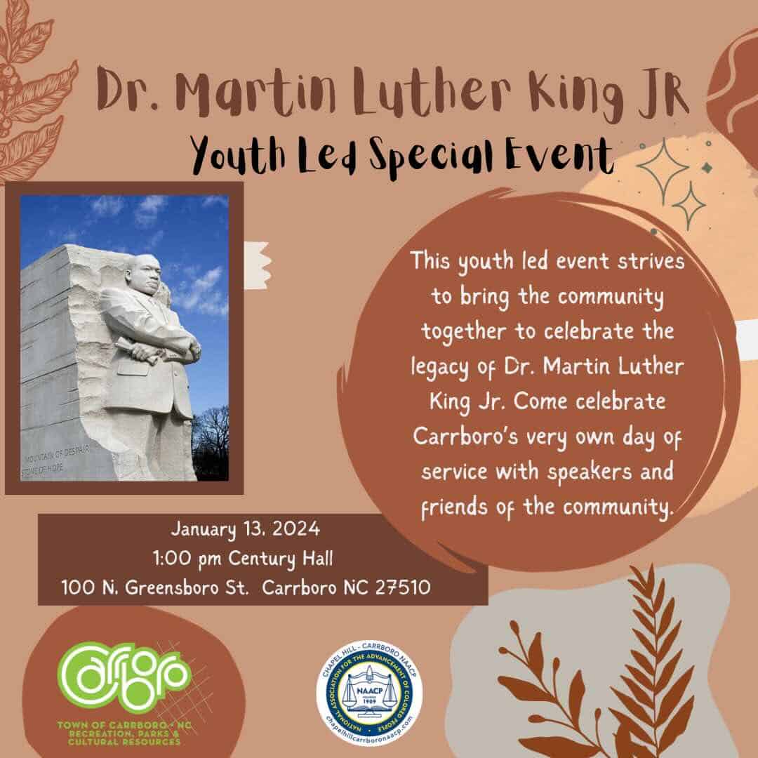 event poster for Carrboro's MLK Day Event