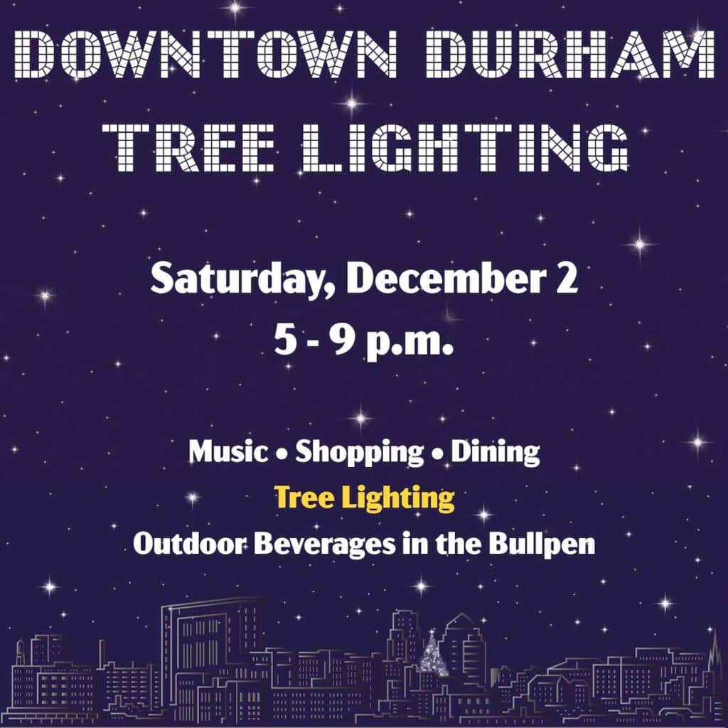 banner for downtown durham tree lighting