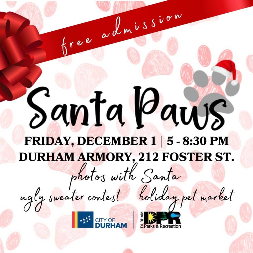 poster for santa paws at durham armory