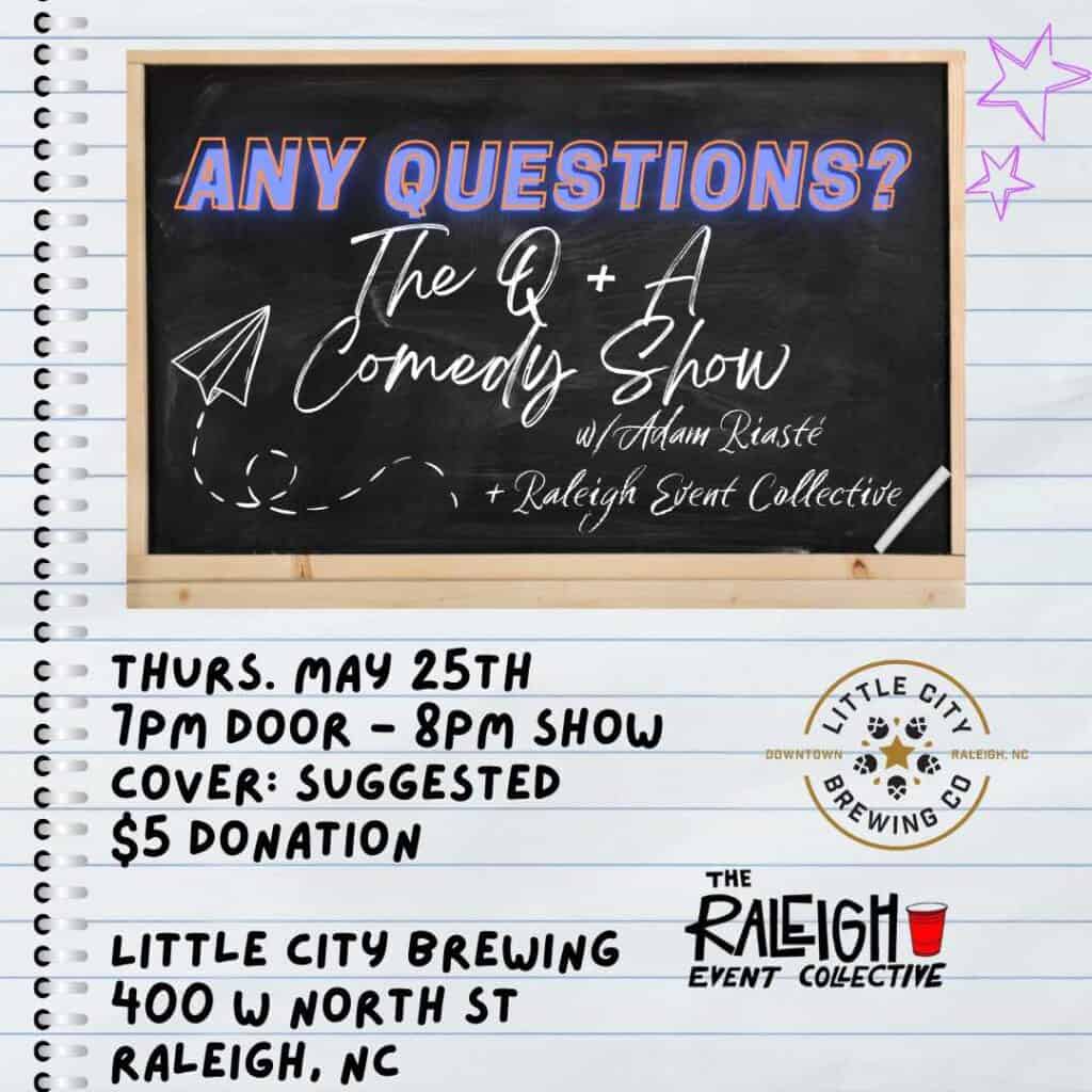 poster for any questions comedy show