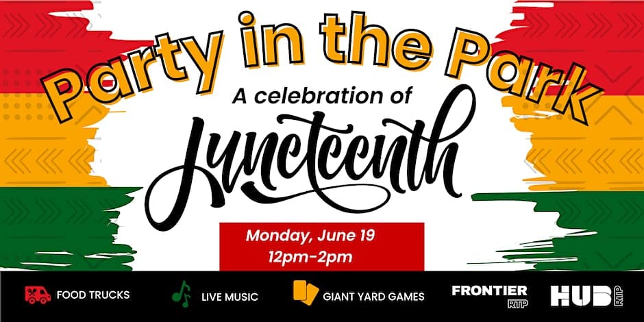 flyer for juneteenth party in the park RTP