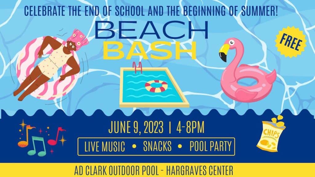 poster for beach bash at A.D. Clark outdoor pool
