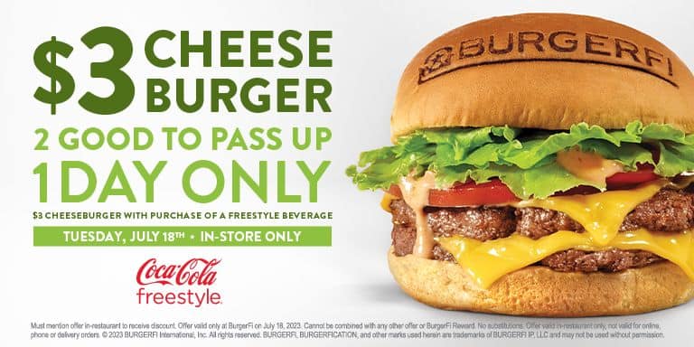 banner for BurgerFi's $3 cheeseburger deal
