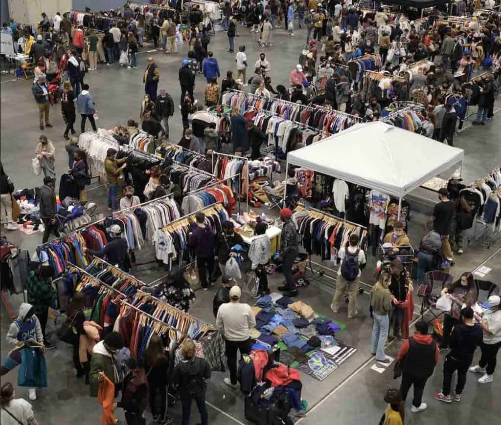 Vintage vendors and shoppers