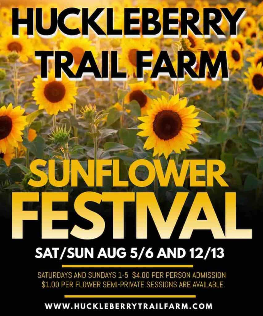 poster for sunflower festival at Huckleberry Trail Farm
