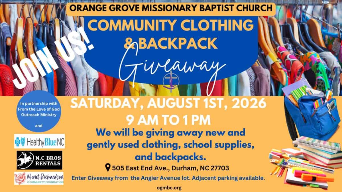 Community Clothing & School Supplies Giveaway at Orange Grove Missionary Baptist Church, Durham