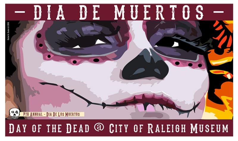 banner for day of the dead at city of raleigh museum