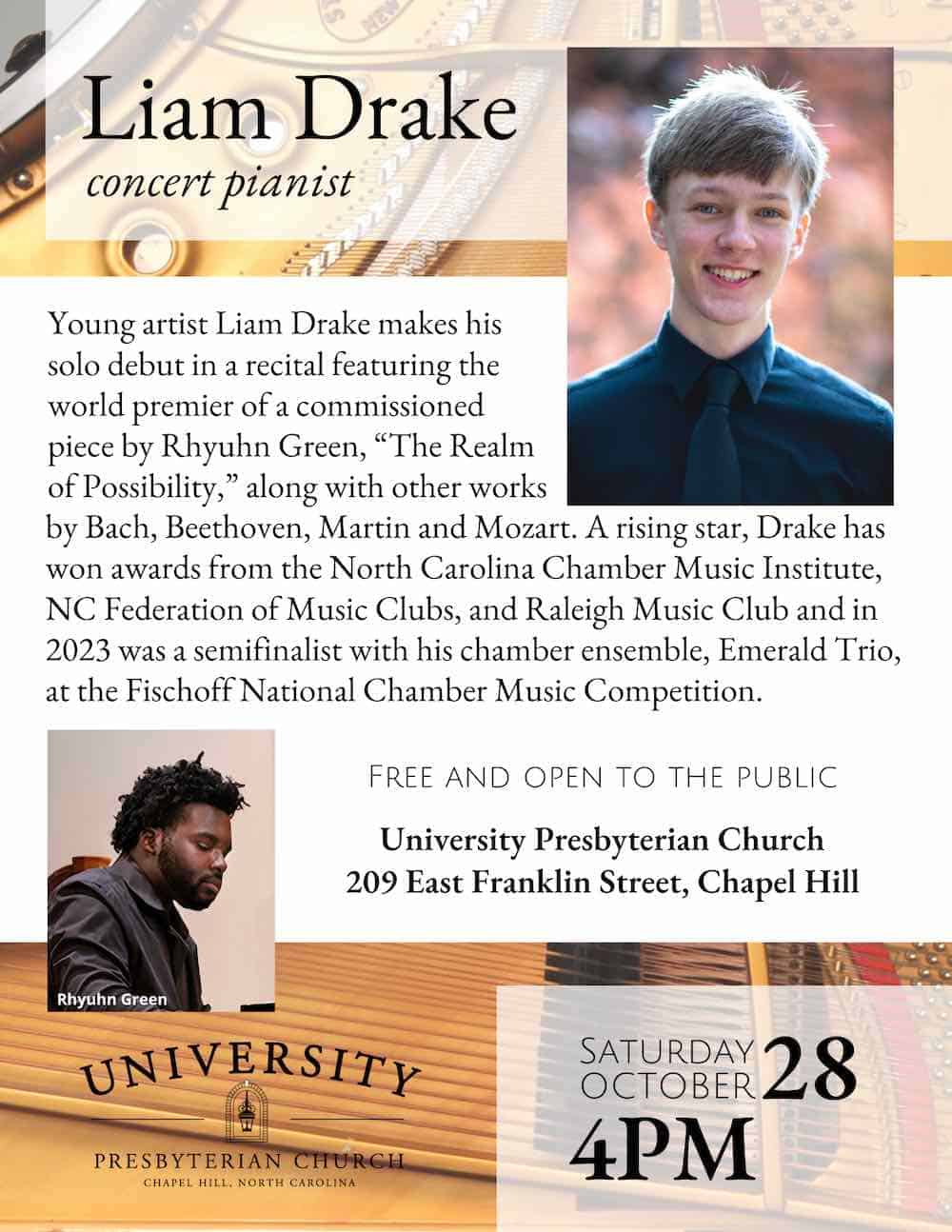 Free Concert At University Presbyterian Church: Liam Drake, Concert 