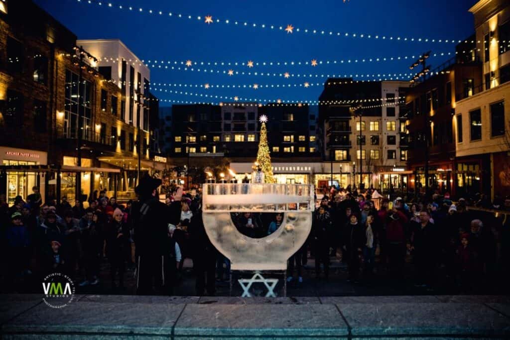 Menorah at night at Fenton