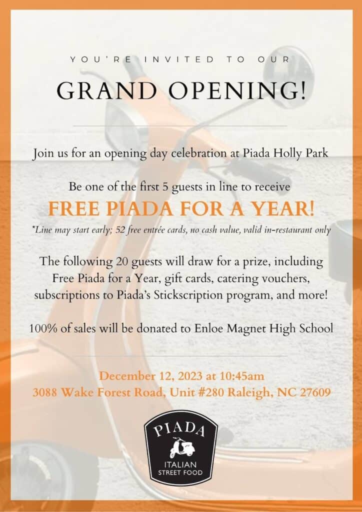Piada Holly Park Grand Opening Celebration