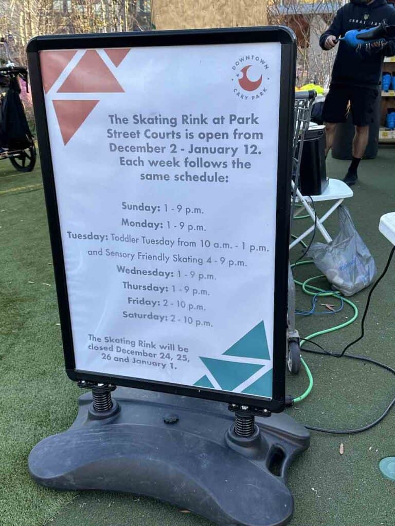 ice skating hours on sign