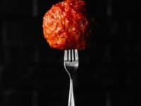 meatball on a fork, from Piada Italian Street Food