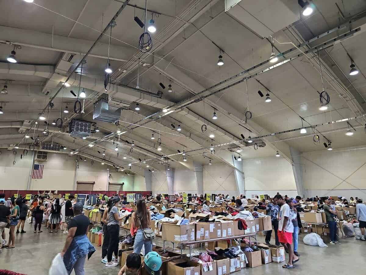 shoppers at warehouse sale