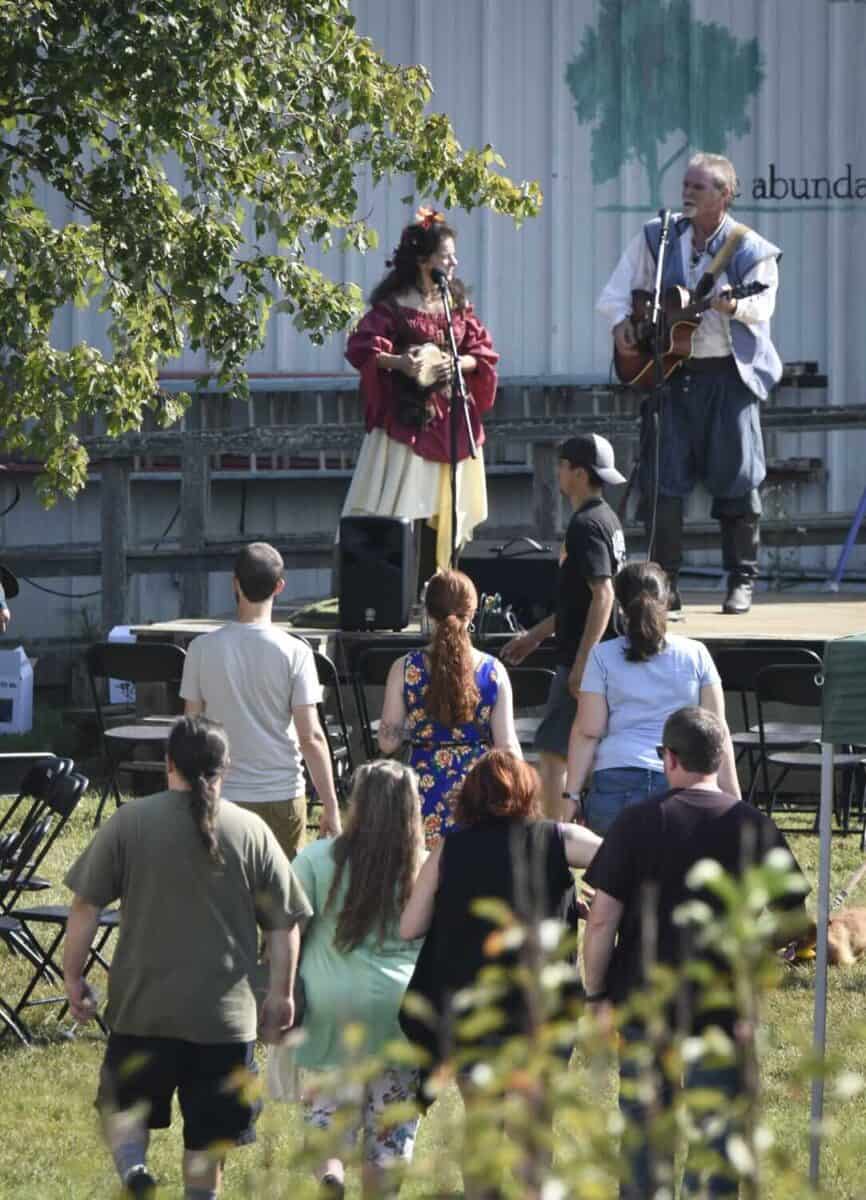 musicians on stage at Mead Fest