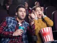 couple watching a scary movie