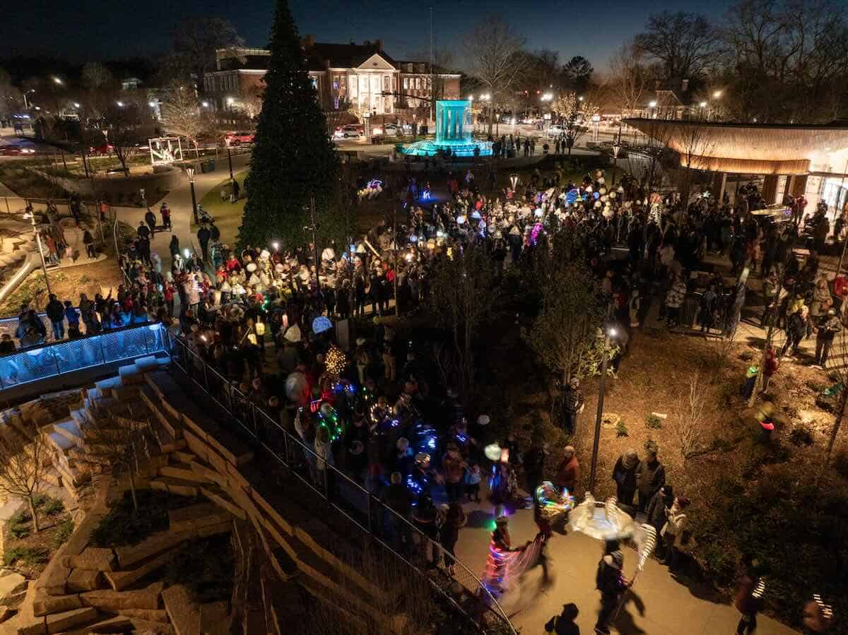 aerial view of lantern parade