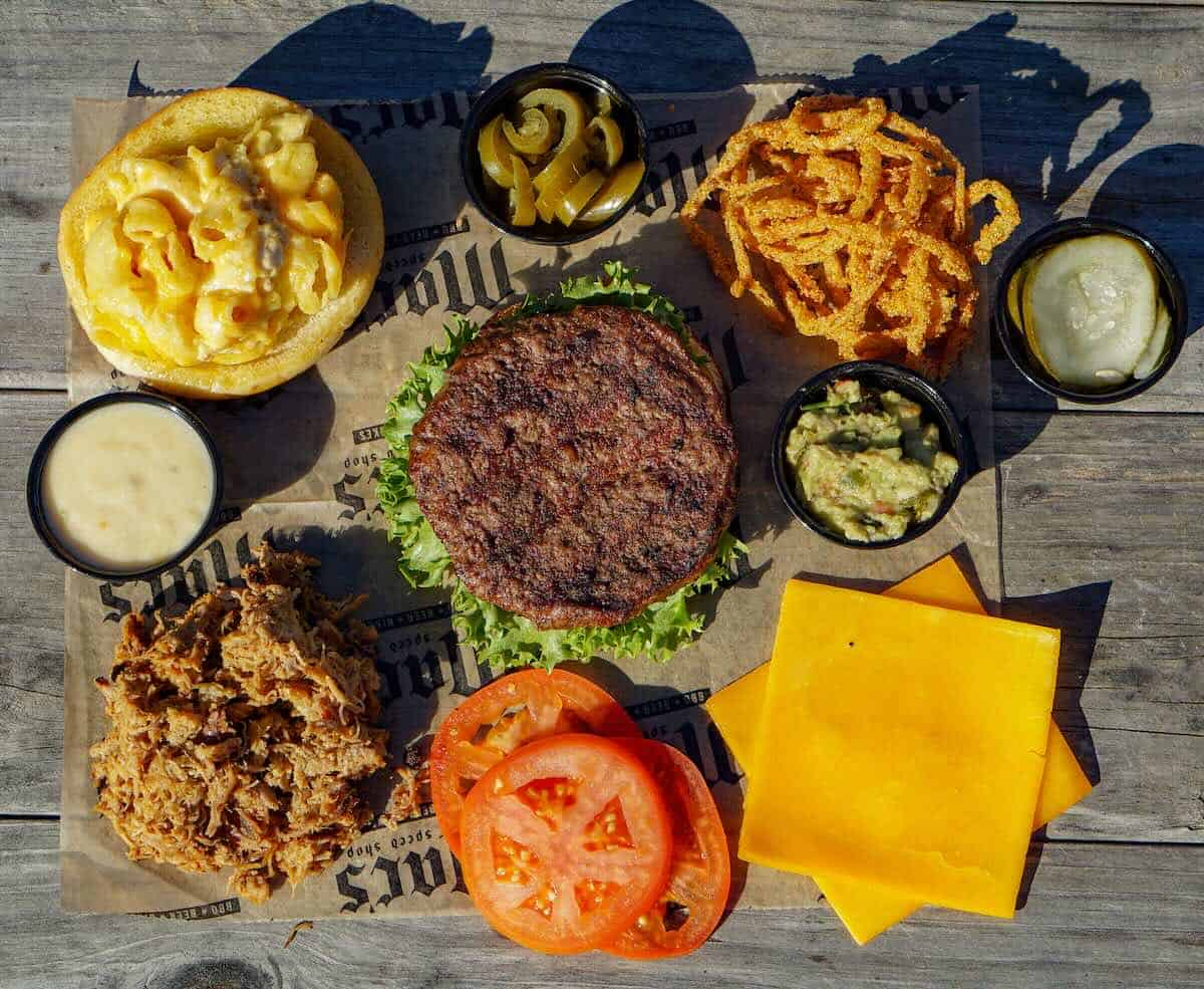 Mac's Speed Shop burger with toppings