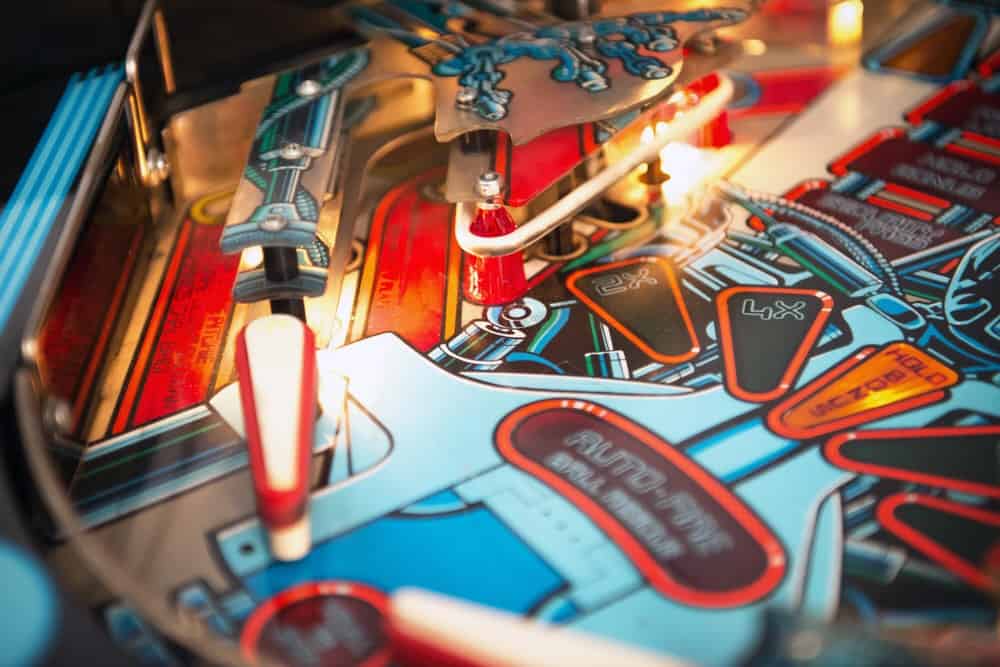 close-up view of pinball machine