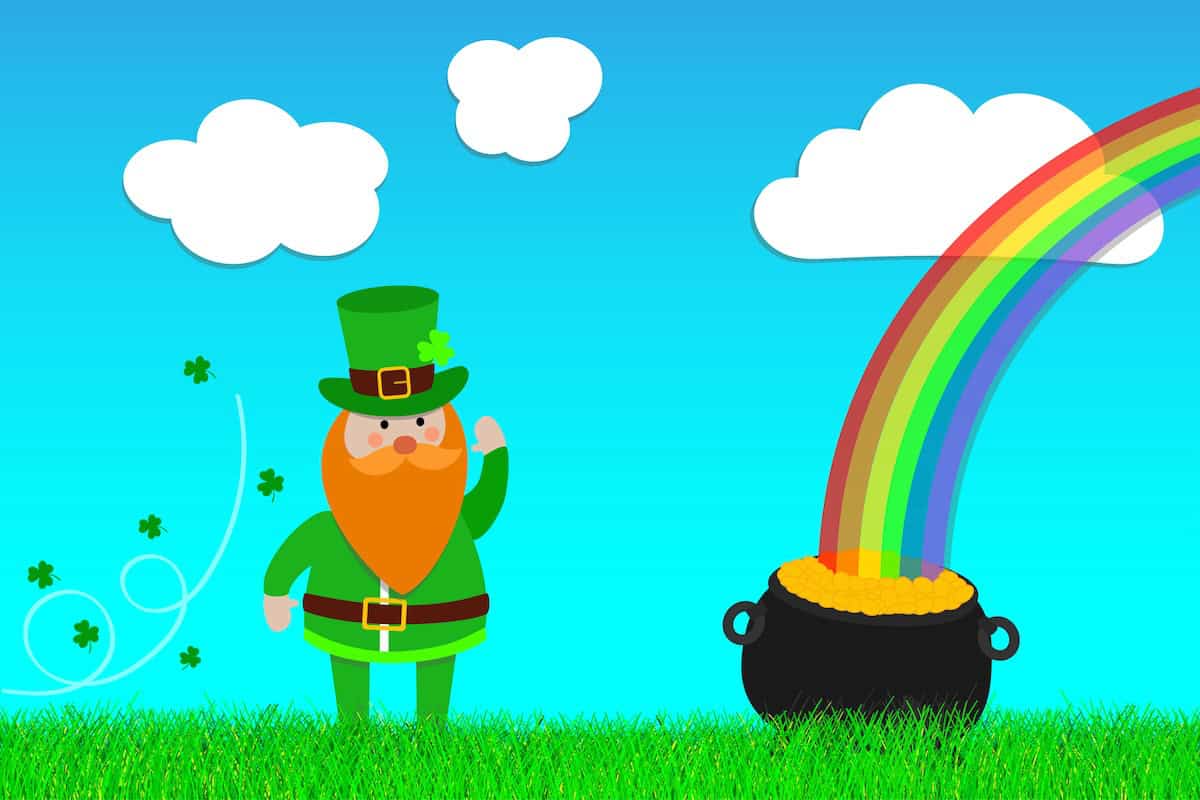 leprechaun, rainbow and pot of gold