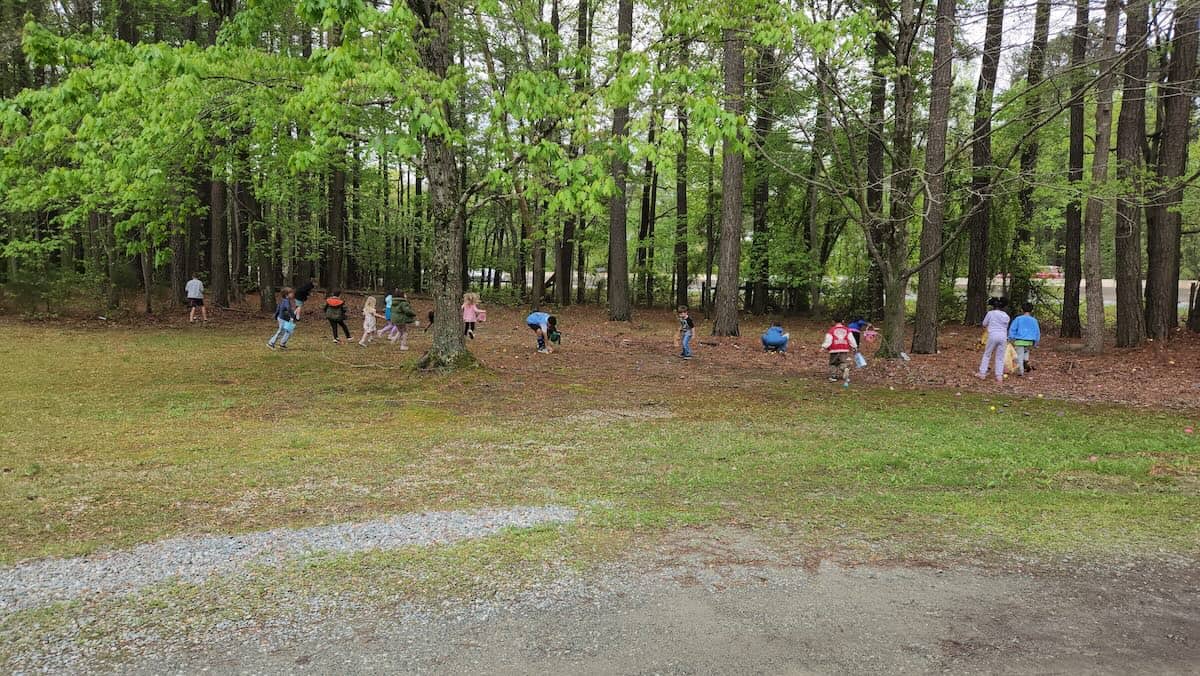 children on egg hunt