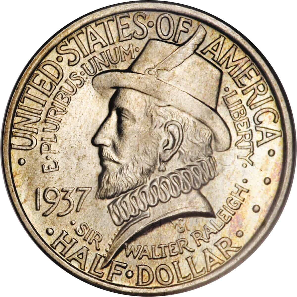 half dollar coin with picture of sir walter raleigh 1937