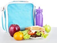 Closeup of a packed school lunch for child. shot in studio