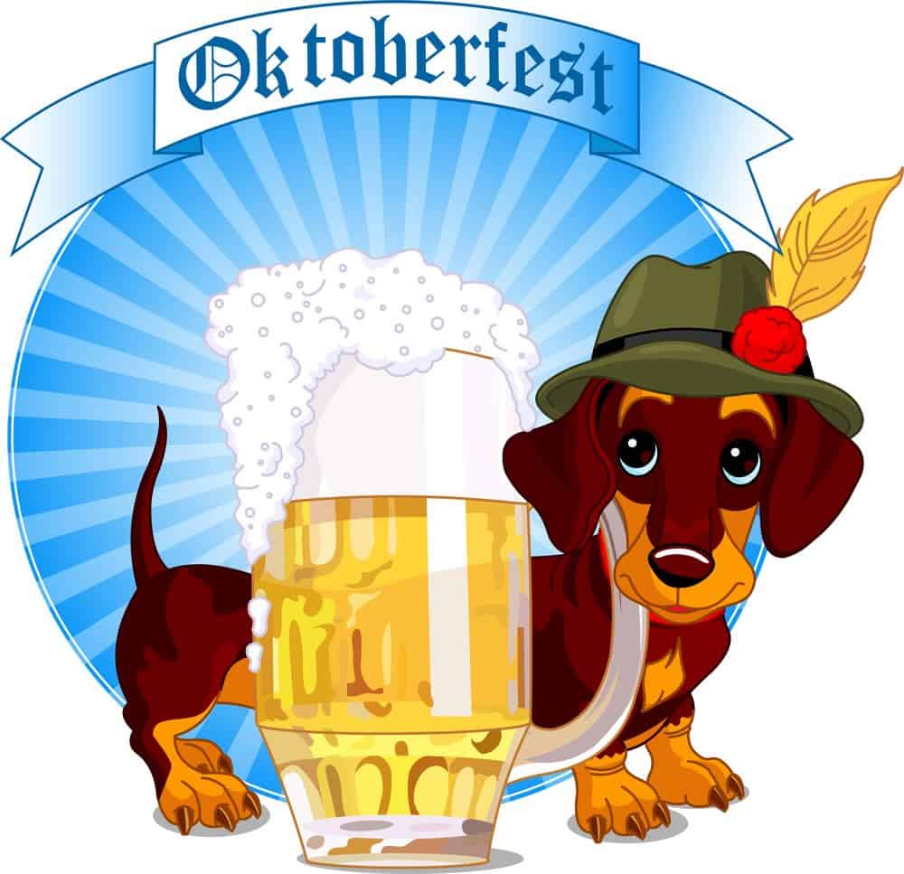 Oktoberfest design of dachshund dog and a pint of beer