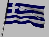 Greece flag waving on gray background, 3D illustration. Blue and white horizontal stripes, with a white cross on the upper left corner. The cross represents the Greek Orthodox Church.