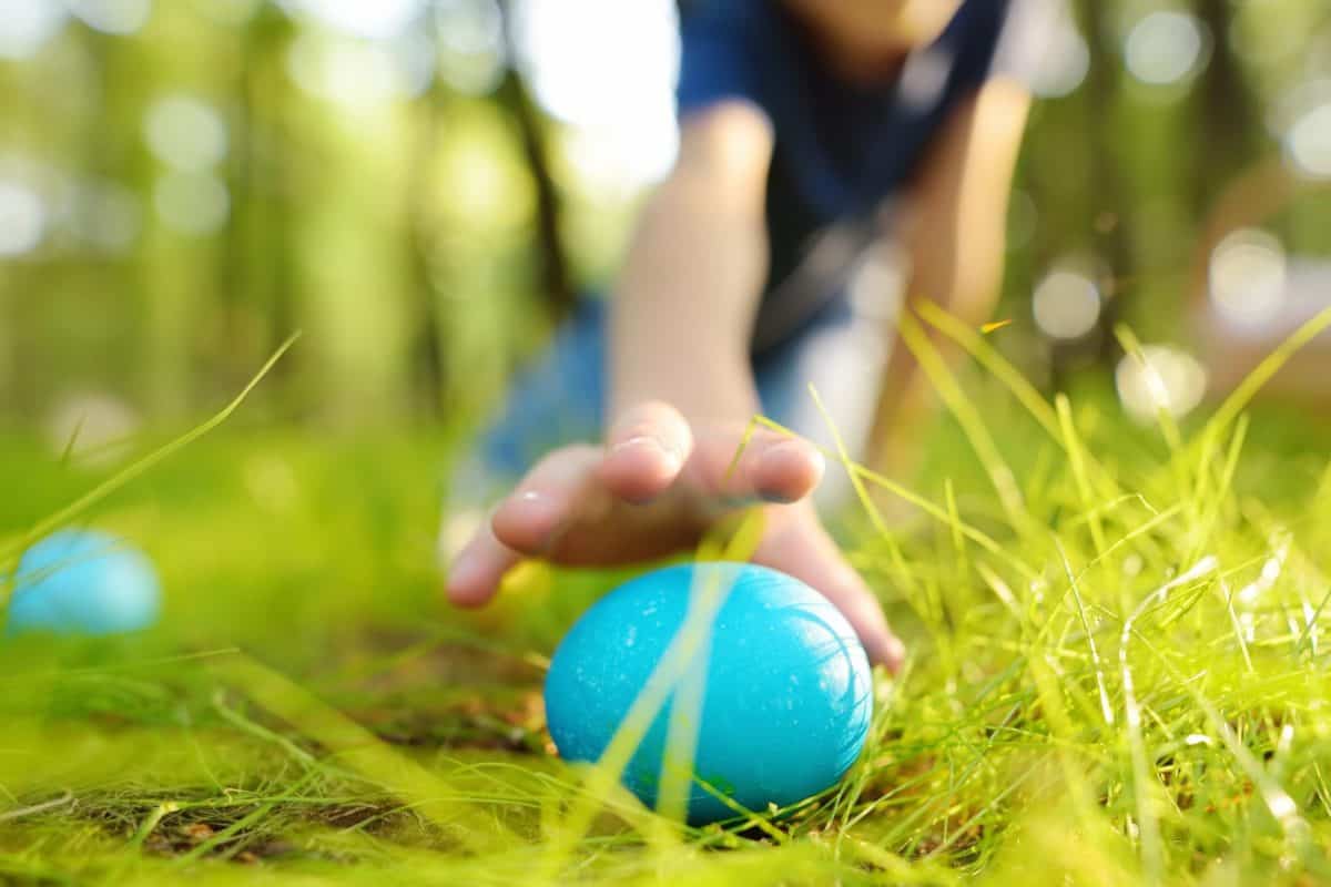 child reaching for Easter egg