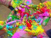 Holi color on hands