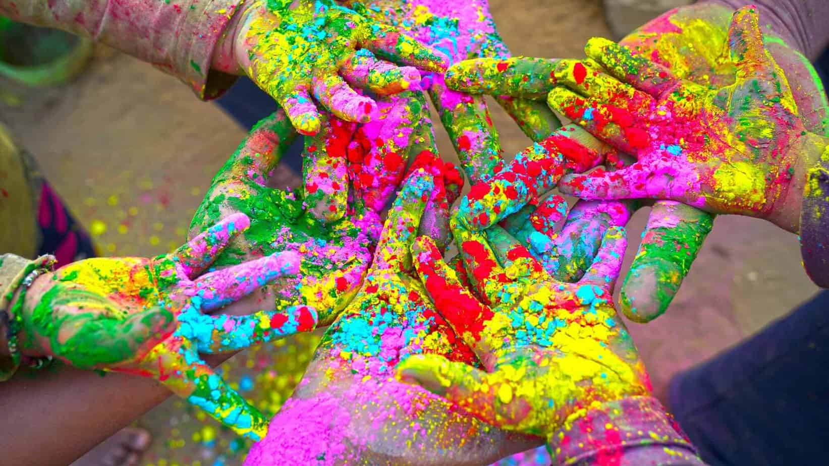 Holi color on hands