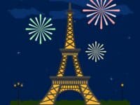 Colored french landscape at night with the Eiffel tower - Vector